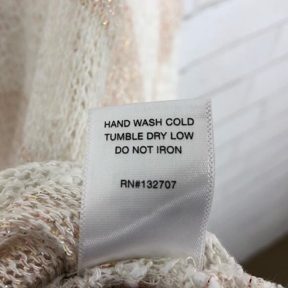 Kirra Striped Long Sleeve Scoop Neck Sheer Metallic Open Knit Sweater Size S/M - Picture 8 of 8